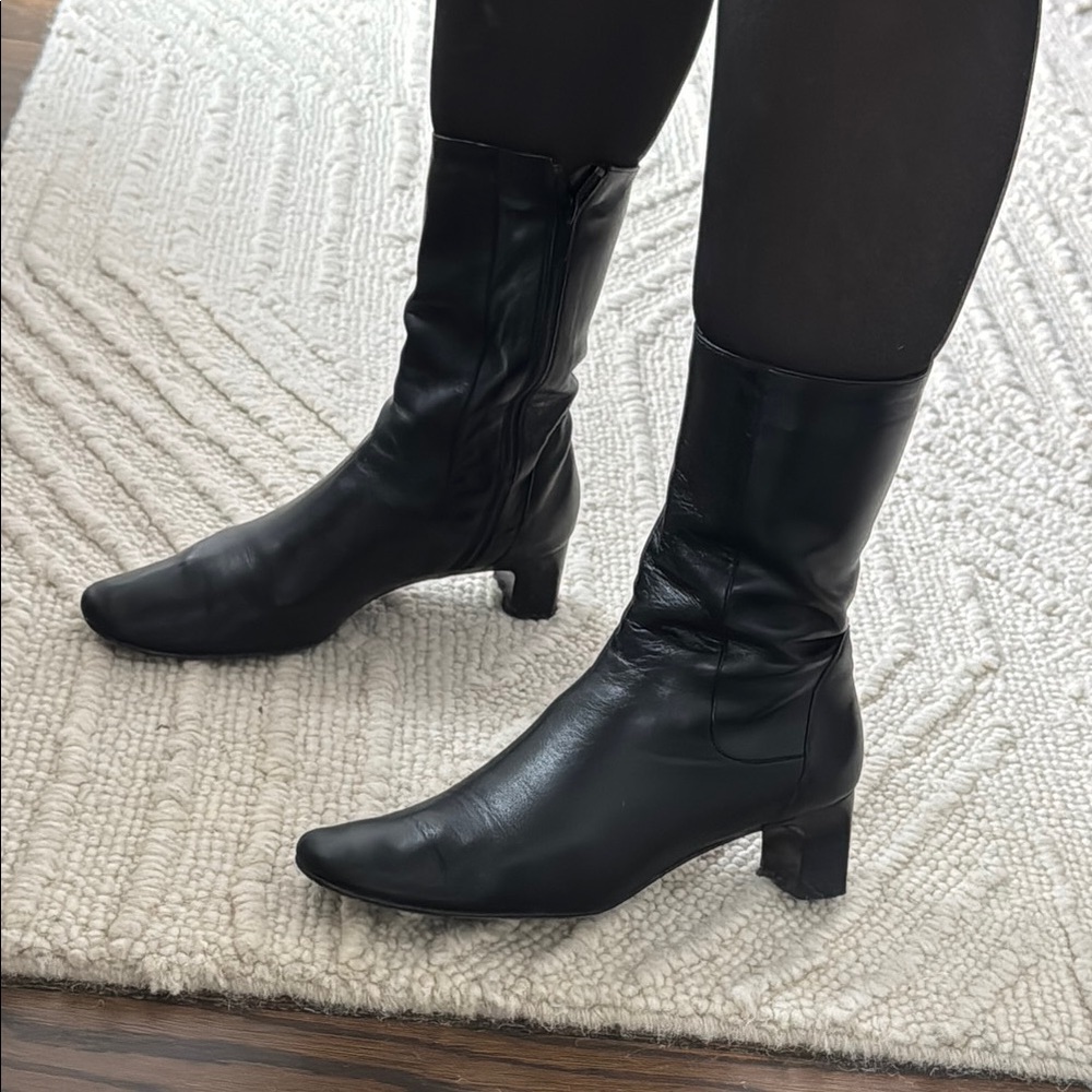 Cole Haan Vintage Leather Black Heeled Mid-Calf Boots Made in Italy - Picture 8 of 15